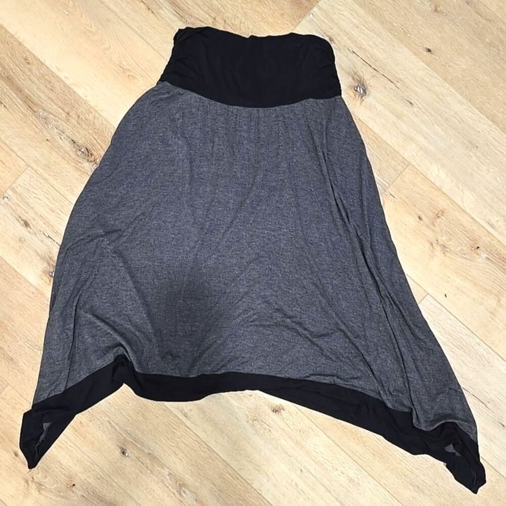 Jersey Stretch Asymmetric Gray A Line Skirt Lg Black Trim Grunge Goth Emo Casual